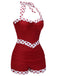 1940s Halter Patchwork One-piece Swimsuit — 1940s poolside glamour meets sun-drenched confidence
