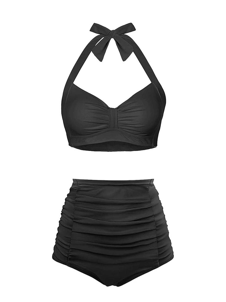 1940s Halter Pleated Solid Swimsuit: 1940s Riviera elegance, reimagined for her