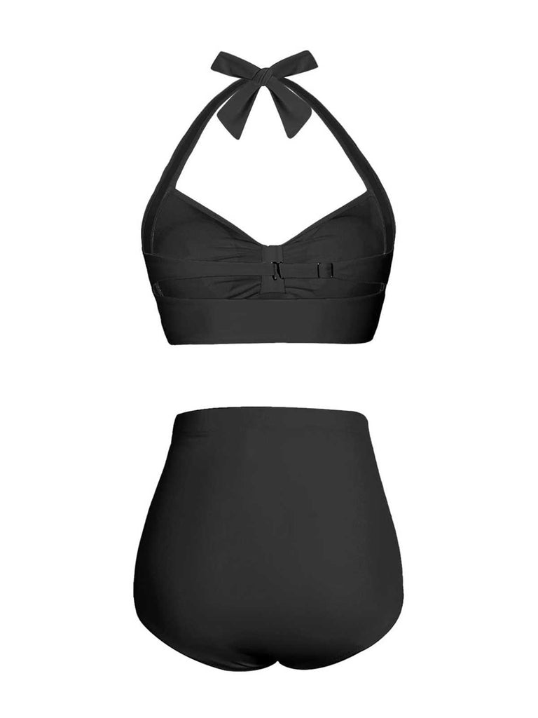 This 1940s Halter Pleated Solid Swimsuit carries 1940s vacation dreams in every stitch