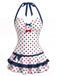 [Pre-Sale] Blue & Red 1940s Polka Dot Bow One Piece One Piece Swimsuit 2