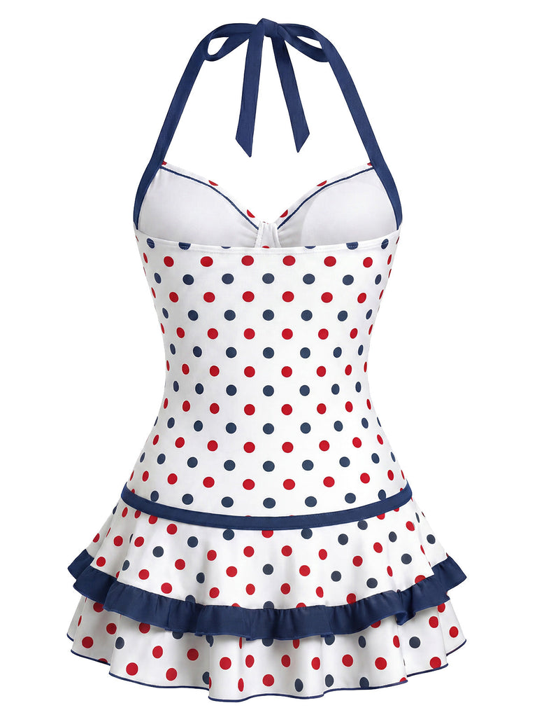[Pre-Sale] Blue & Red 1940s Polka Dot Bow One Piece One Piece Swimsuit 3