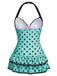 1940s Halter Polka Dots Bow One-Piece Swimsuit, classic vintage style summer beach collection