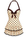 [Pre-Sale] Cream 1940s Halter Polka Dots Bow One-Piece Swimsuit, vintage swimsuit, pin-up swimwear - perfect for women who love vintage and retro fashion