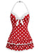 1940s Halter Polka Dots Bow Swimsuit, classic vintage style summer beach collection