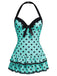 1940s Halter Polka Dots Bow Swimsuit, classic vintage style summer beach collection