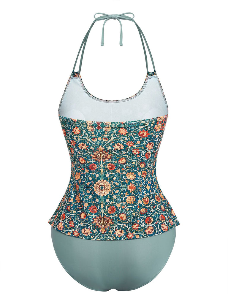 1940s Halter Retro Floral Prints Tankini Set - vintage fashion, retro style