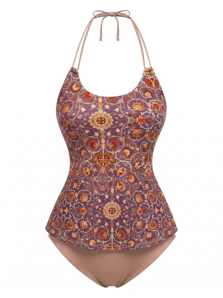 1940s Halter Retro Floral Prints Tankini Set - vintage fashion, retro style