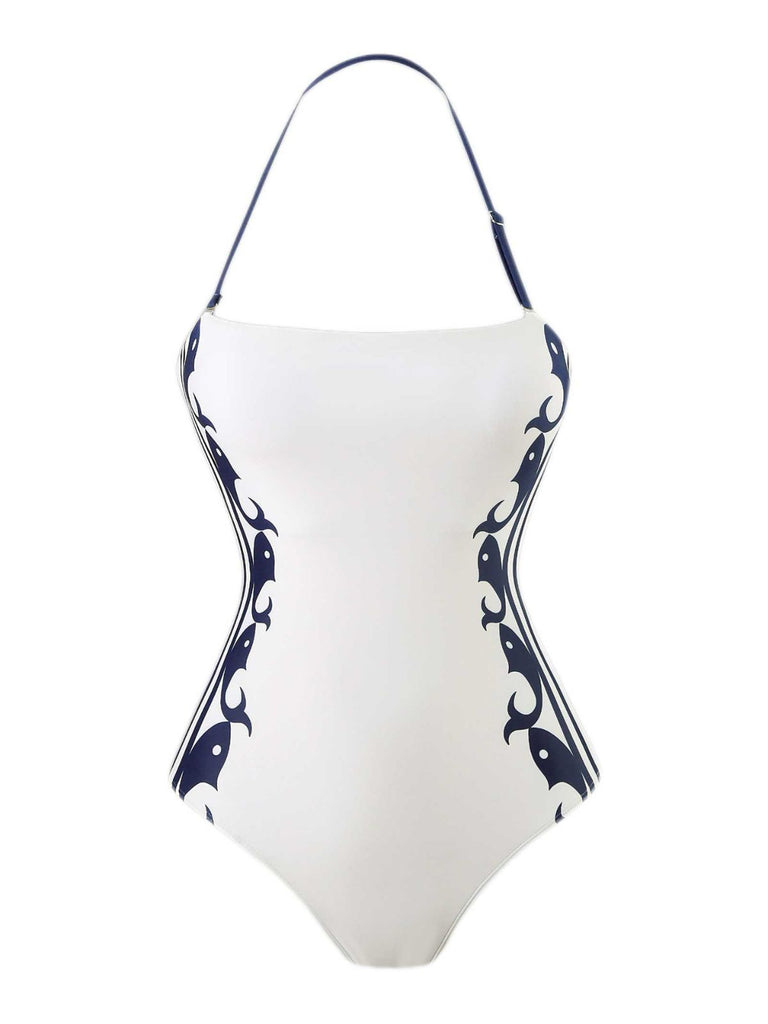 1940s Halter Swimsuit & Sailor-Stripe Shorts Set - vintage swimsuit, pin-up style