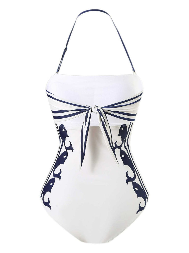 1940s Halter Swimsuit & Sailor-Stripe Shorts Set - vintage swimsuit, pin-up style