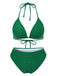 1940s Halter Textured Solid Bikini Set & Cover-Up: