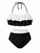 This 1940s High-Waist Colorblock Ruffled Halter Swimsuit carries 1940s vacation dreams in every stitch