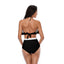 This 1940s High-Waist Colorblock Ruffled Halter Swimsuit carries 1940s vacation dreams in every stitch