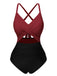 & 1940s Hollow Waist Patchwork Swimsuit — 1940s poolside glamour meets sun-drenched confidence