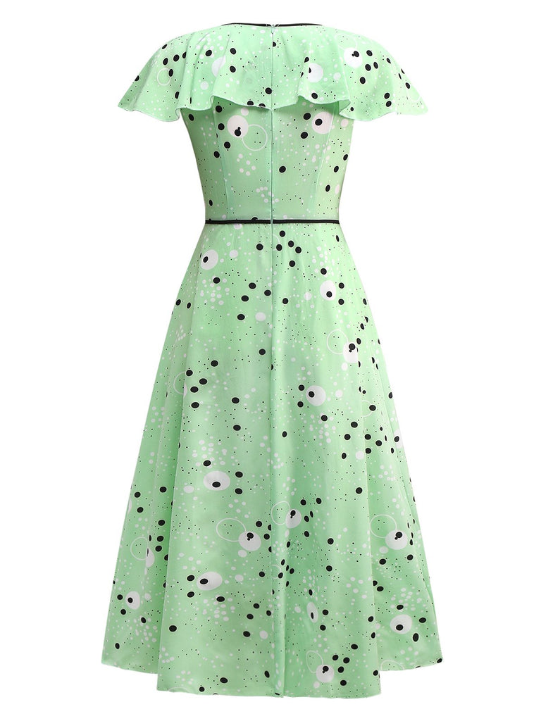 1940s Irregular Dots V-Neck Ruffled Dress - vintage dress, retro fashion