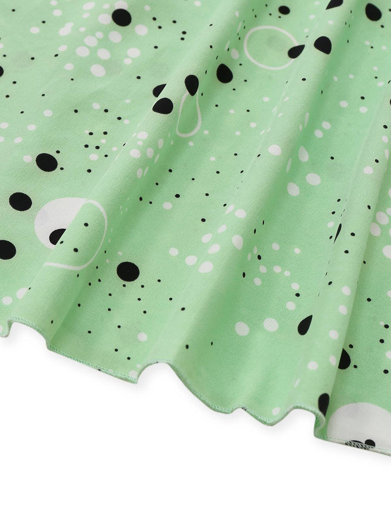 1940s Irregular Dots V-Neck Ruffled Dress - vintage dress, retro fashion