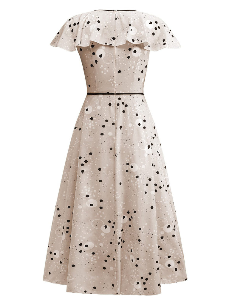 1940s Irregular Dots V-Neck Ruffled Dress - vintage dress, retro fashion