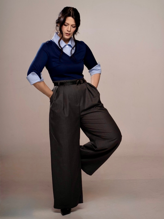 Blue & Gray 1940s Knit Colorblock 3/4 Sleeve Shirt Jumpsuit - vintage jumpsuit, retro fashion