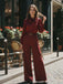 Burgundy 1940s Satin Bow Tie Striped Wide-Leg Jumpsuit - vintage jumpsuit, retro fashion