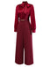 Burgundy 1940s Satin Bow Tie Striped Wide-Leg Jumpsuit - vintage jumpsuit, retro fashion