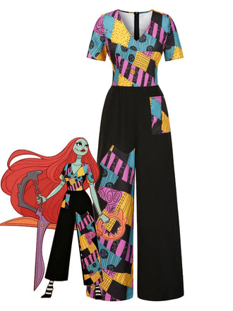 Multicolor 1940s Nightmare Before Christmas Sally Jumpsuit - vintage jumpsuit, retro fashion