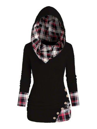 1940s Knit Plaid Button Hooded Sweater - vintage fashion, retro style