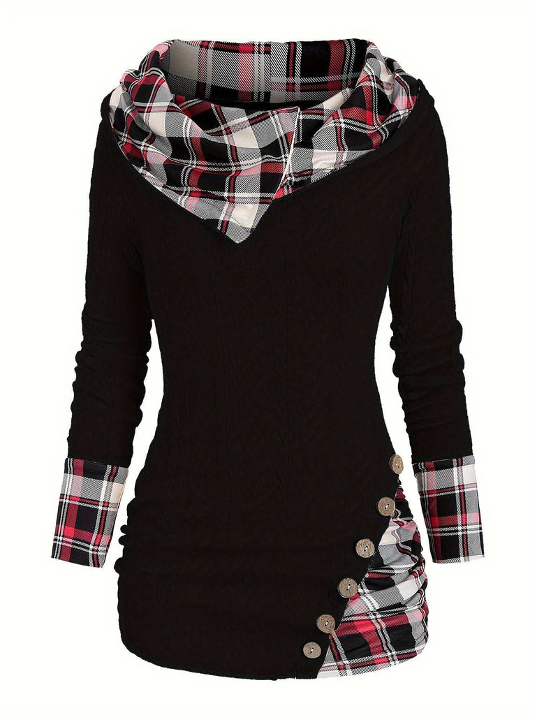 1940s Knit Plaid Button Hooded Sweater - vintage fashion, retro style