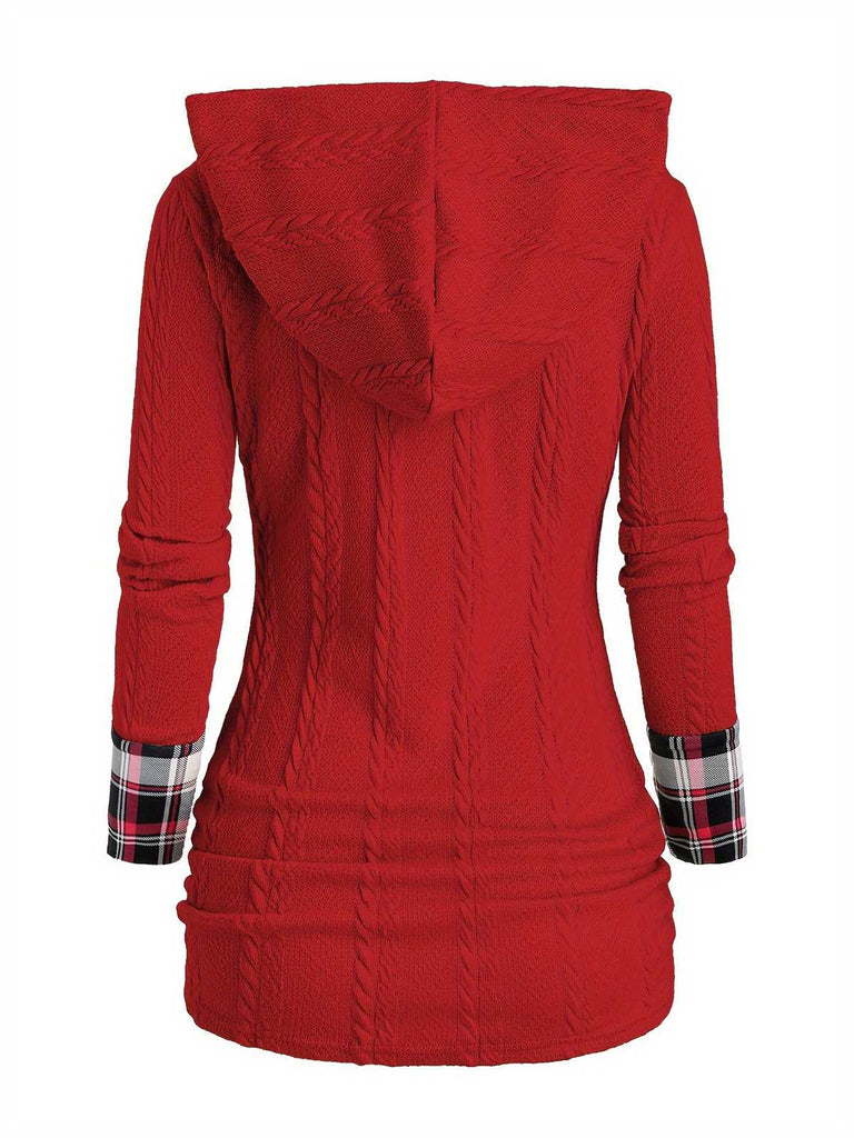 1940s Knit Plaid Button Hooded Sweater - vintage fashion, retro style