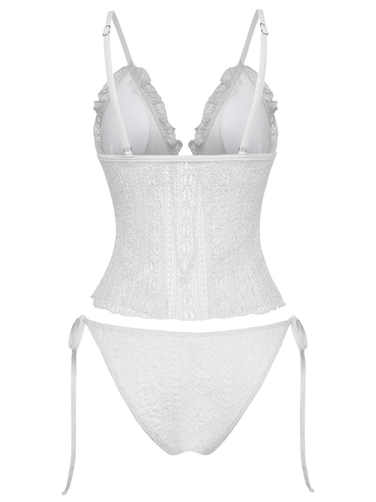 1940s Lace Knit Double-Layer Fabric Tankini Set - vintage fashion, retro style