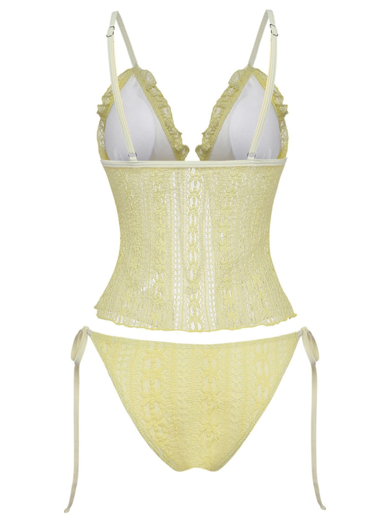 1940s Lace Knit Double-Layer Fabric Tankini Set - vintage fashion, retro style
