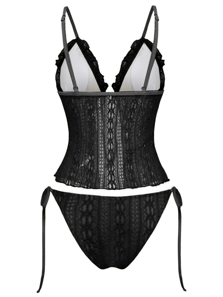 1940s Lace Knit Double-Layer Fabric Tankini Set - vintage fashion, retro style