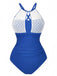 1940s Lace Patchwork Halter One-Piece Swimsuit | vintage swimwear, retro swimsuit, pin-up style - perfect for retro fashion enthusiasts