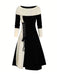 She slips into this 1940s Lace-Up Colorblock Off-Shoulder Dress and suddenly it's a 1940s daydream