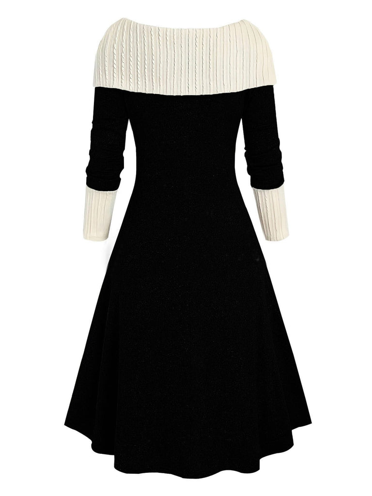 1940s Lace-Up Colorblock Off-Shoulder Dress — a 1940s silhouette that turns sidewalks into runways