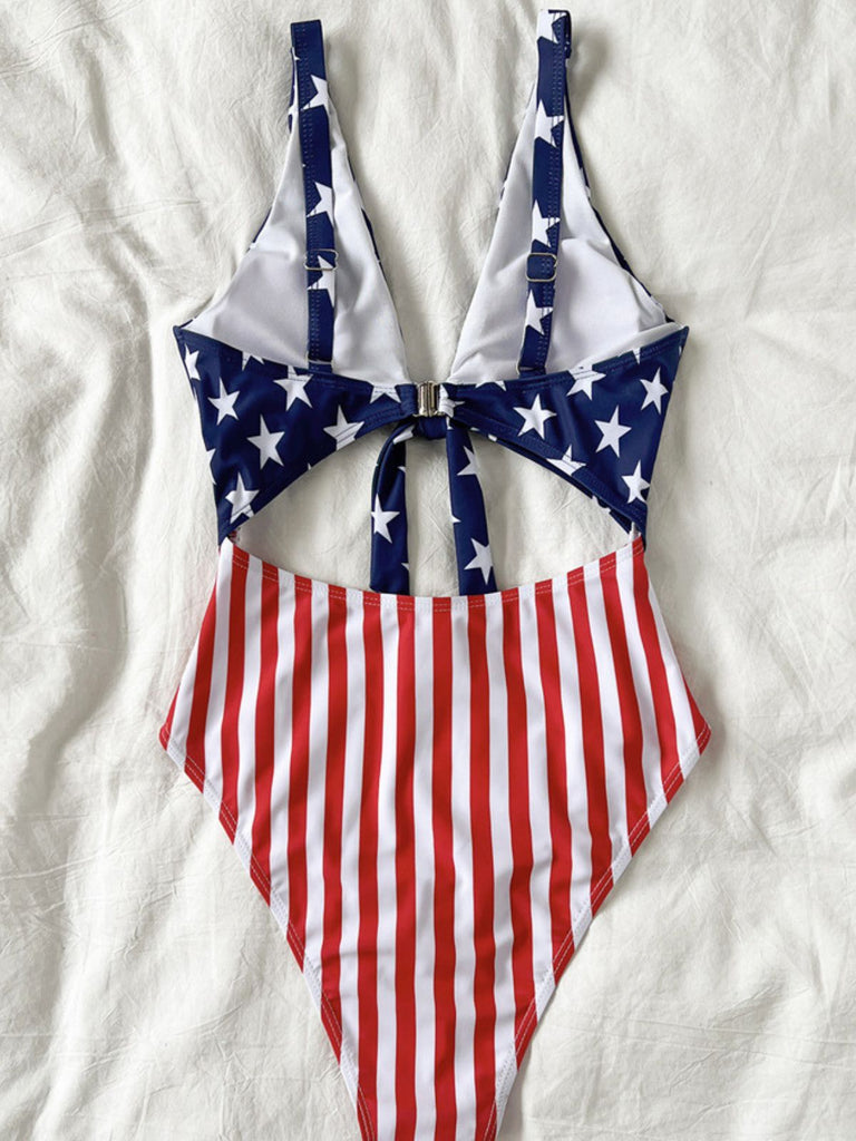 1940s Lace-Up Stars & Stripes Swimsuit - vintage swimsuit, pin-up swimwear for vintage lovers