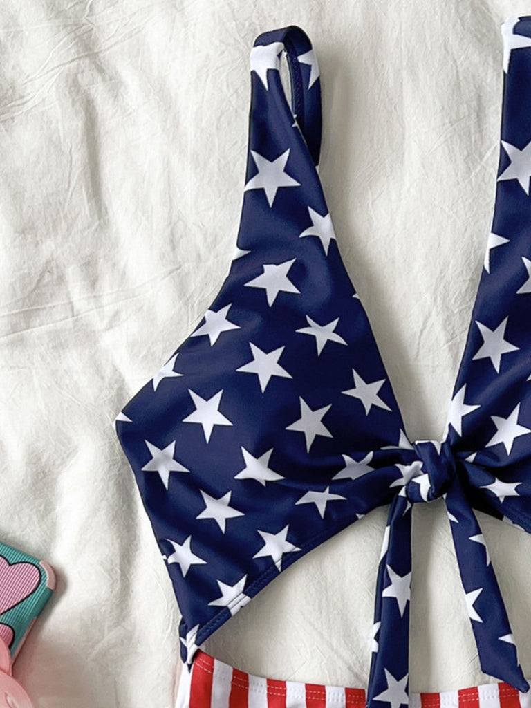 1940s Lace-Up Stars & Stripes Swimsuit - vintage swimsuit, pin-up swimwear for vintage lovers
