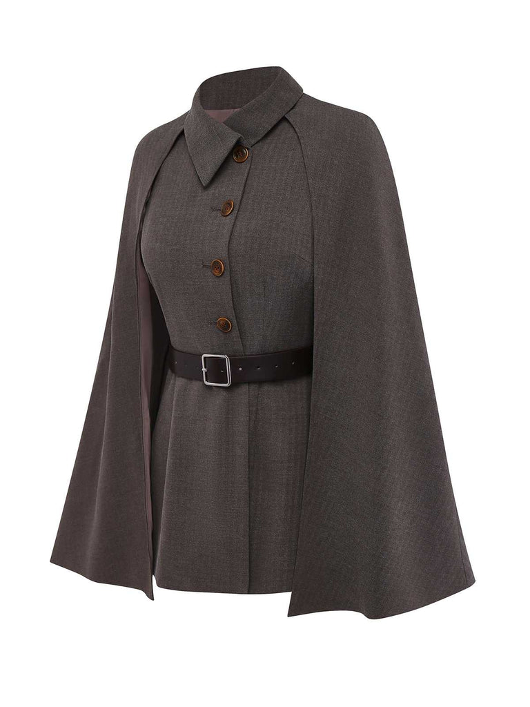 1940s Lapel Belted Jacket With Detachable Cape - vintage fashion, retro style