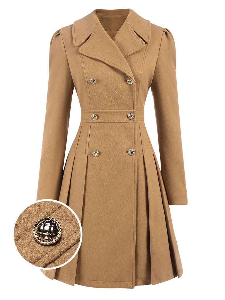 1940s Lapel Double-Breasted Pocket A-Line Coat, vintage coat, retro outerwear - perfect for women who love vintage and retro fashion