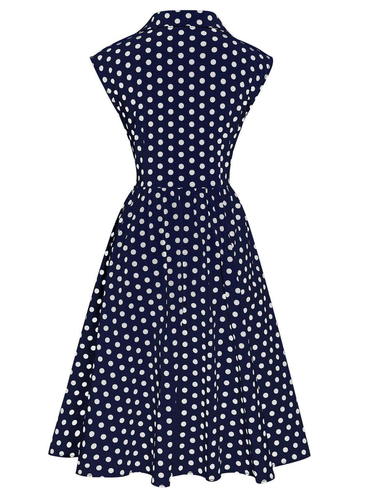 She slips into this 1940s Lapel Polka Dots Sleeveless Dress and suddenly it's a 1940s daydream