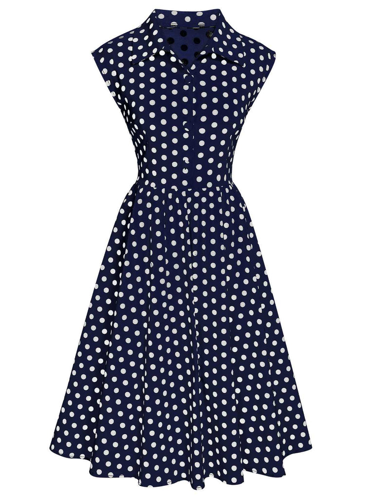 1940s Lapel Polka Dots Sleeveless Dress — a 1940s silhouette that turns sidewalks into runways
