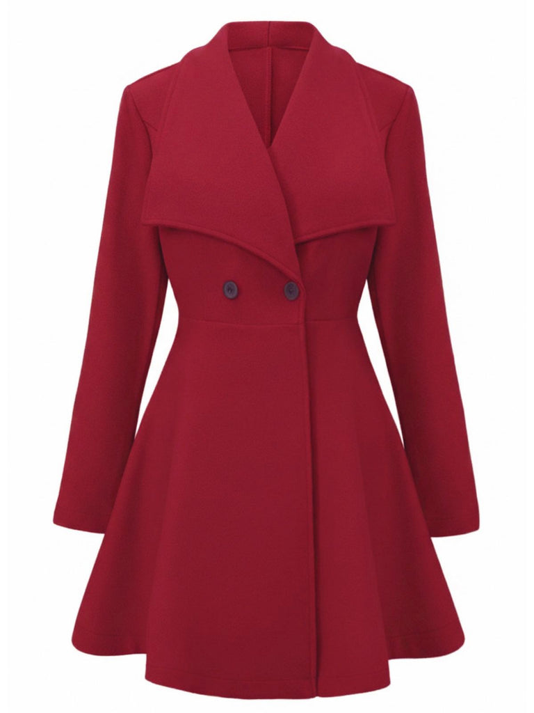 1940s Lapel Solid Tailored Coat - vintage fashion, retro style, elegant red