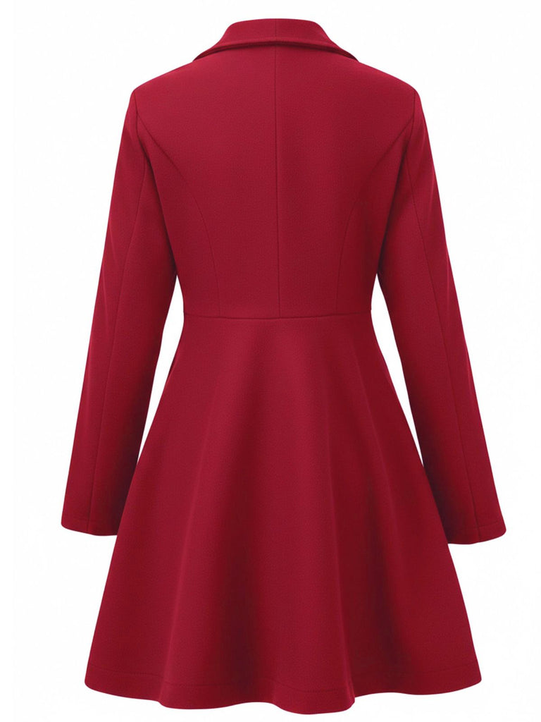 1940s Lapel Solid Tailored Coat - vintage fashion, retro style, elegant red