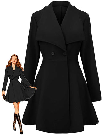 1940s Lapel Solid Tailored Coat - vintage fashion, retro style, elegant red