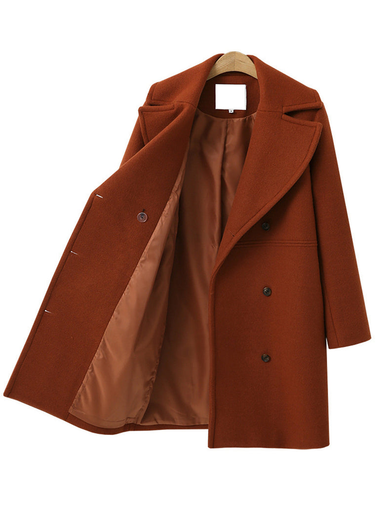 1940s Lapel Solid Woolen Coat - vintage fashion, retro style