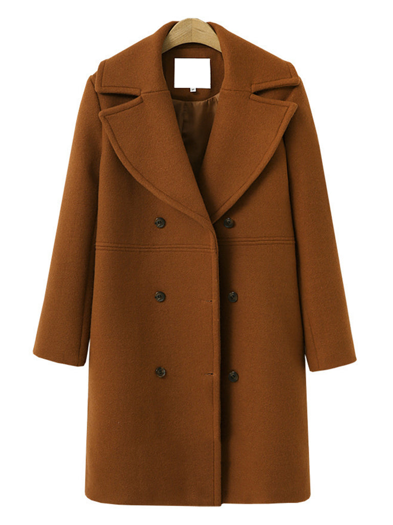 1940s Lapel Solid Woolen Coat - vintage fashion, retro style