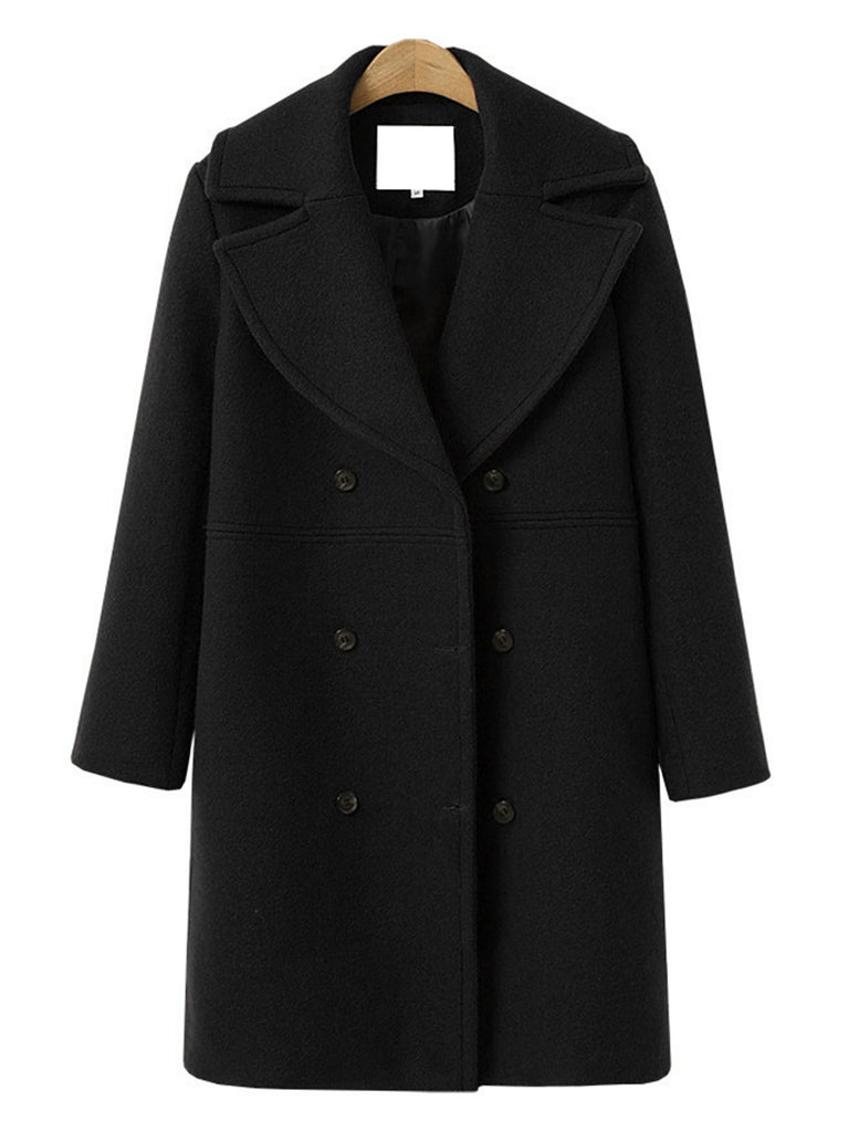1940s Lapel Solid Woolen Coat - vintage fashion, retro style