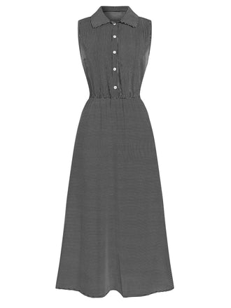 She slips into this 1940s Lapel Stripes Sleeveless Dress and suddenly it's a 1940s daydream