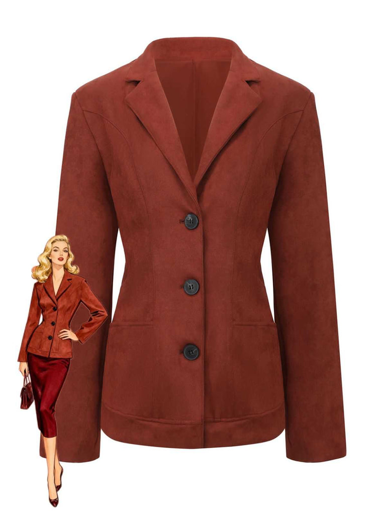 1940s Lapel Suede Pocket Blazer - vintage fashion, retro style