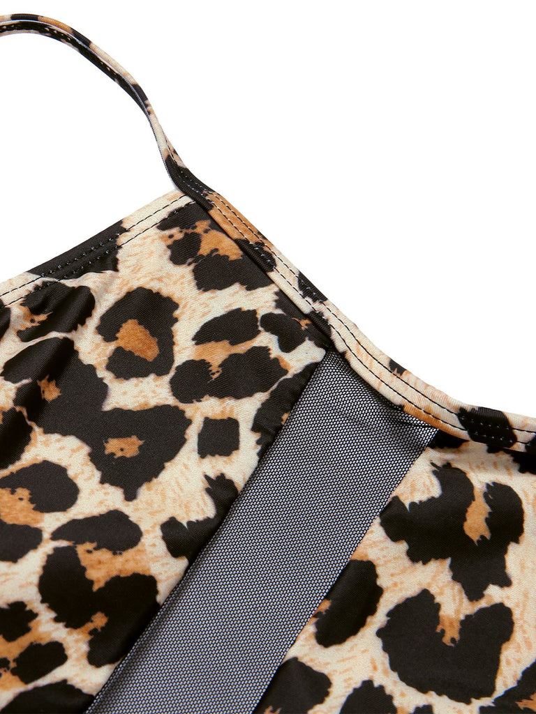 [Plus Size] 1940s Leopard Mesh Patchwork Swimsuit, vintage swimsuit, pin-up swimwear - perfect for women who love vintage and retro fashion