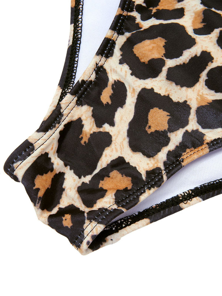 [Plus Size] 1940s Leopard Mesh Patchwork Swimsuit, vintage swimsuit, pin-up swimwear - perfect for women who love vintage and retro fashion