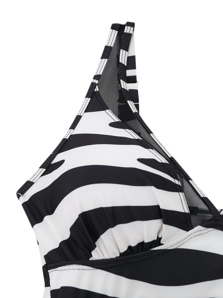 1940s Mesh Bodycon Patchwork One Piece Swimsuit 3